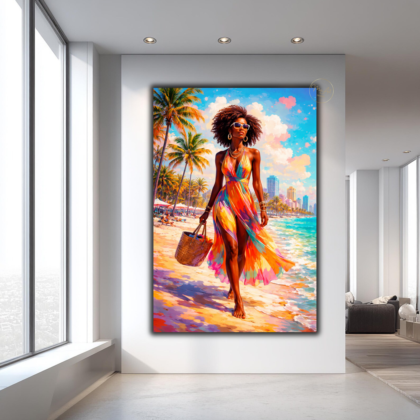 Black Woman Wall Art – Stylish Afrocentric Miami Beach Canvas Print