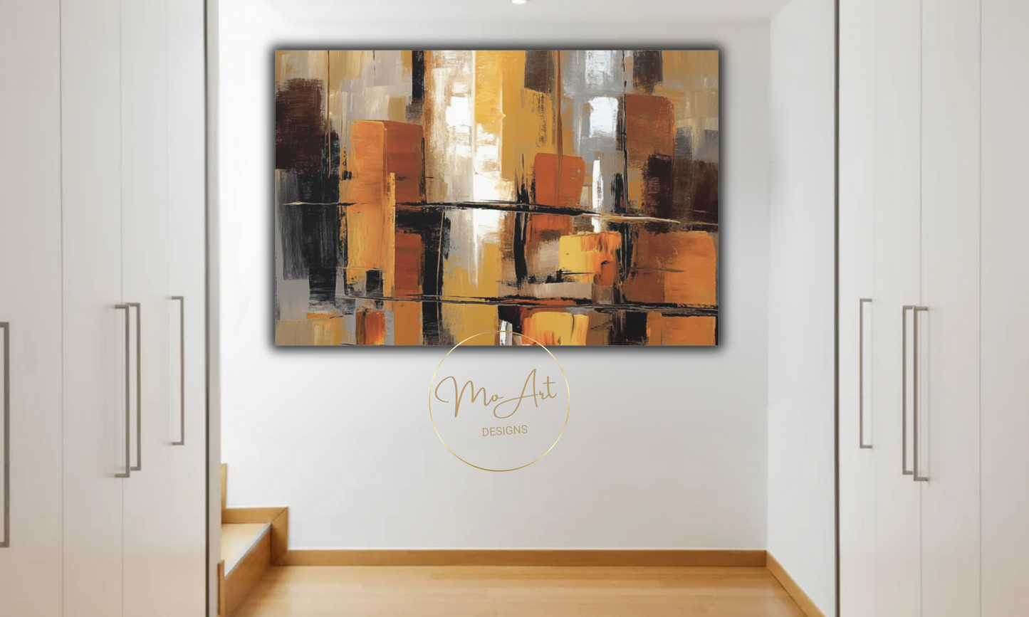 Modern Abstract Canvas Wall Art in Black, Beige, Gold & Rust