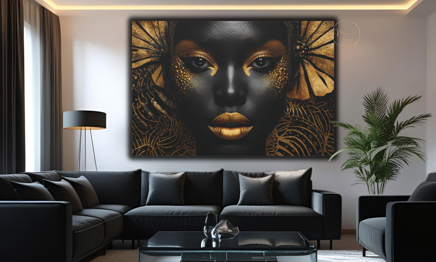 Black & Gold Afrocentric Wall Art / Canvas Print