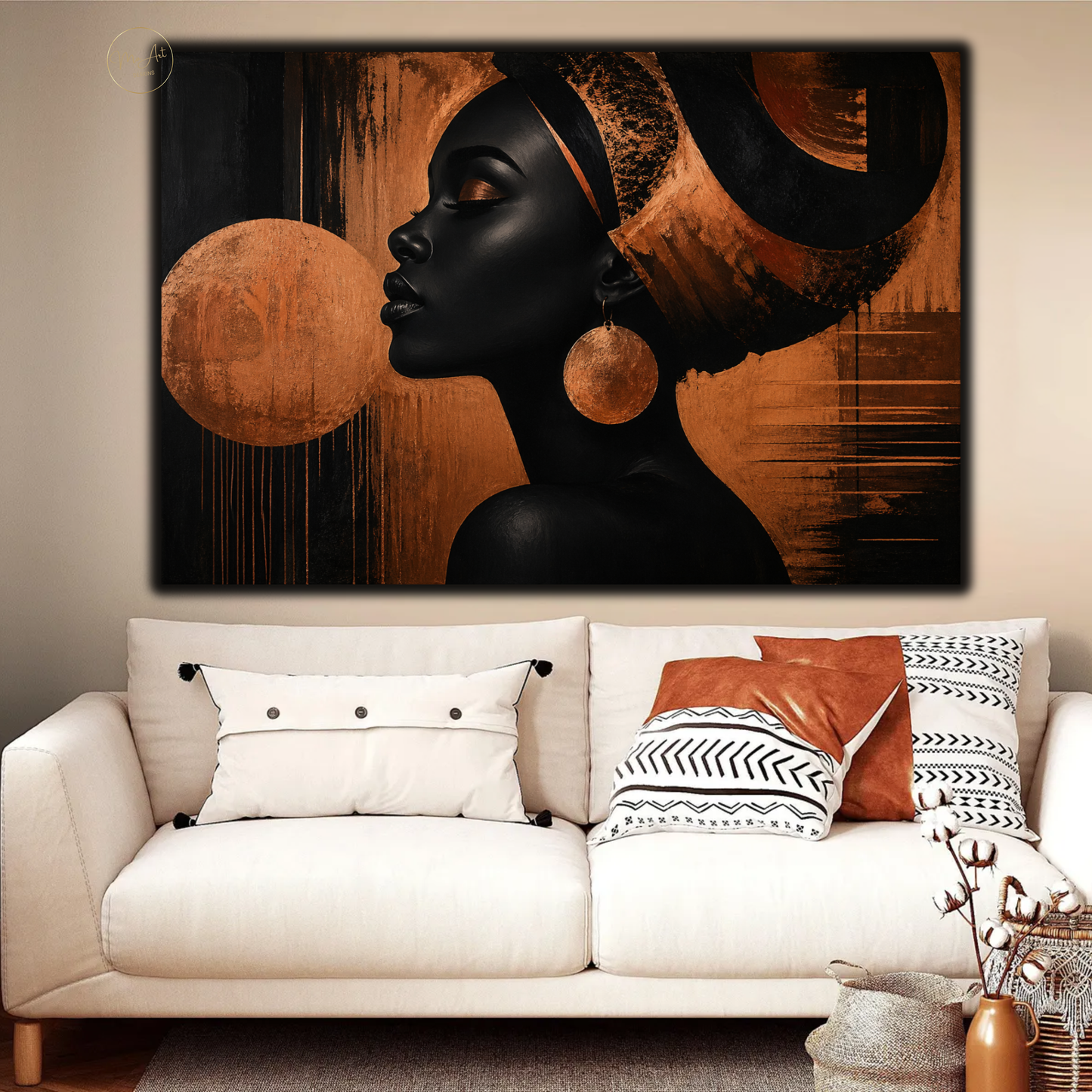 Black Woman Wall Art - Soulful Queen in Copper & Black Canvas Print