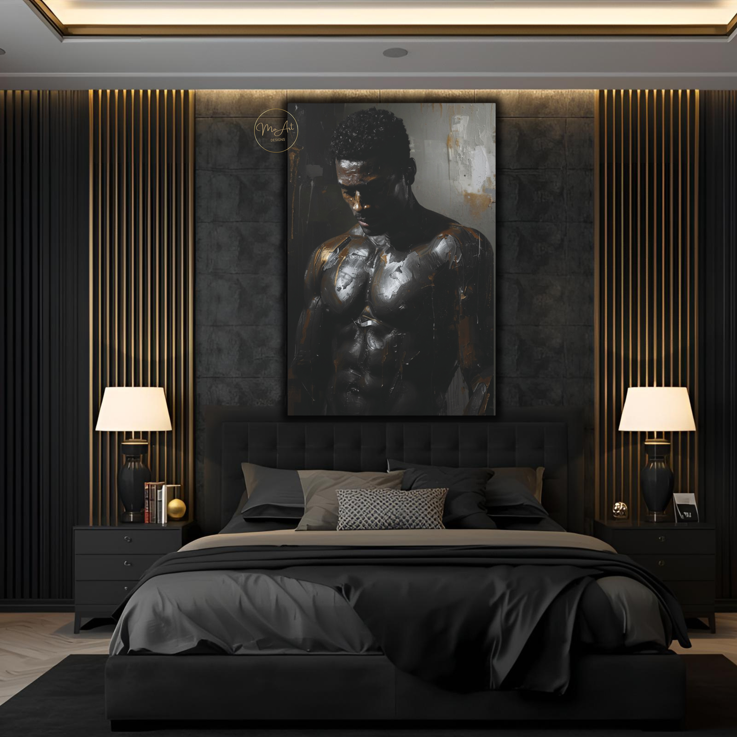 Black Man Wall Art – Sensual Persuasion | Powerful Black & Silver Masculine Canvas Print