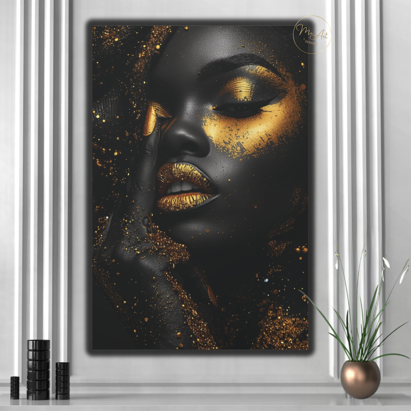 Black Woman Wall Art – Gilded Attitude in Black & Gold | Luxury Modern Canvas Print