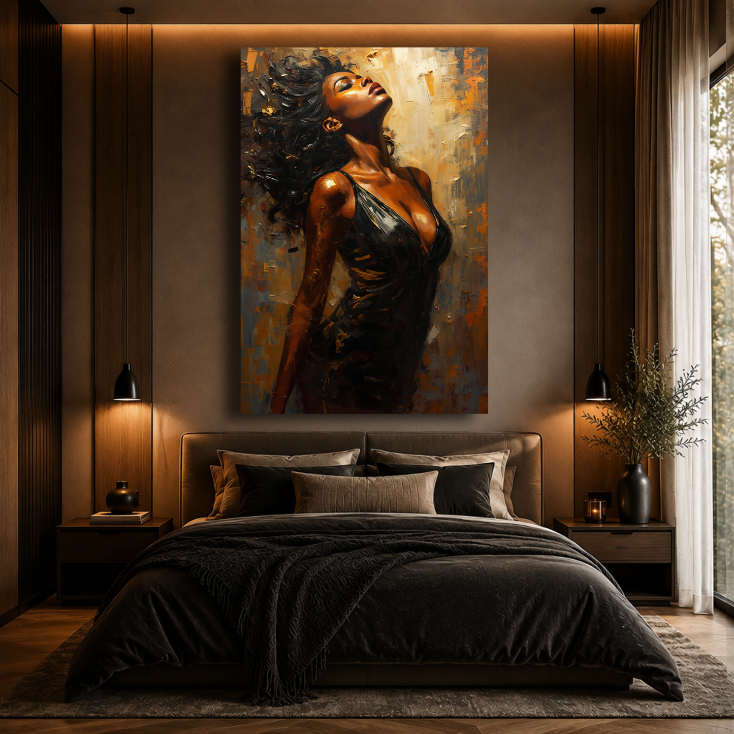 Black Woman Wall Art - Seductive Afrocentric Woman Canvas Print | Luxury Abstract Portrait