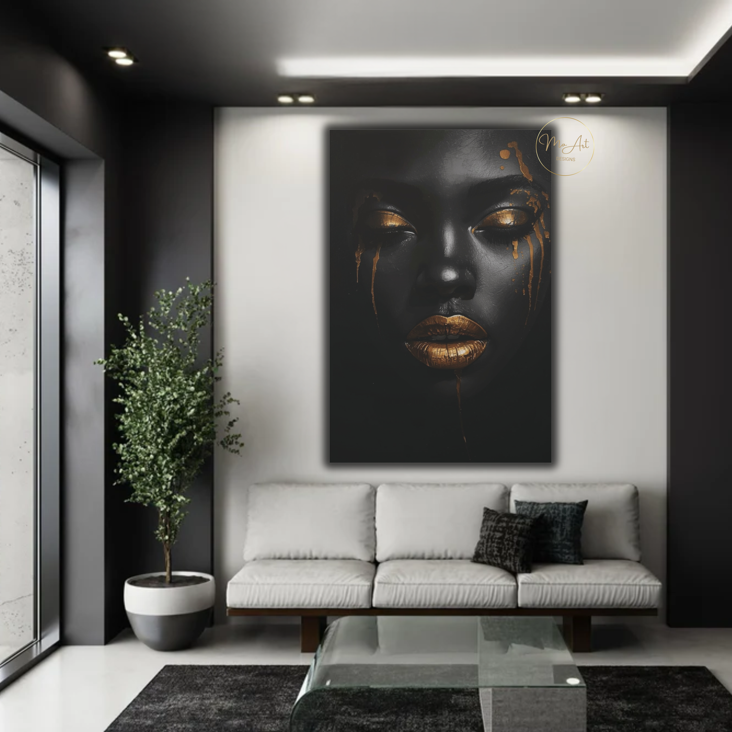 Black Woman Wall Art – Golden Tears | Black & Gold Luxury Canvas Print