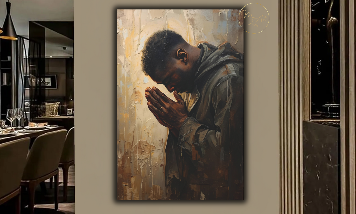 Black Man Praying - Canvas Wall Art