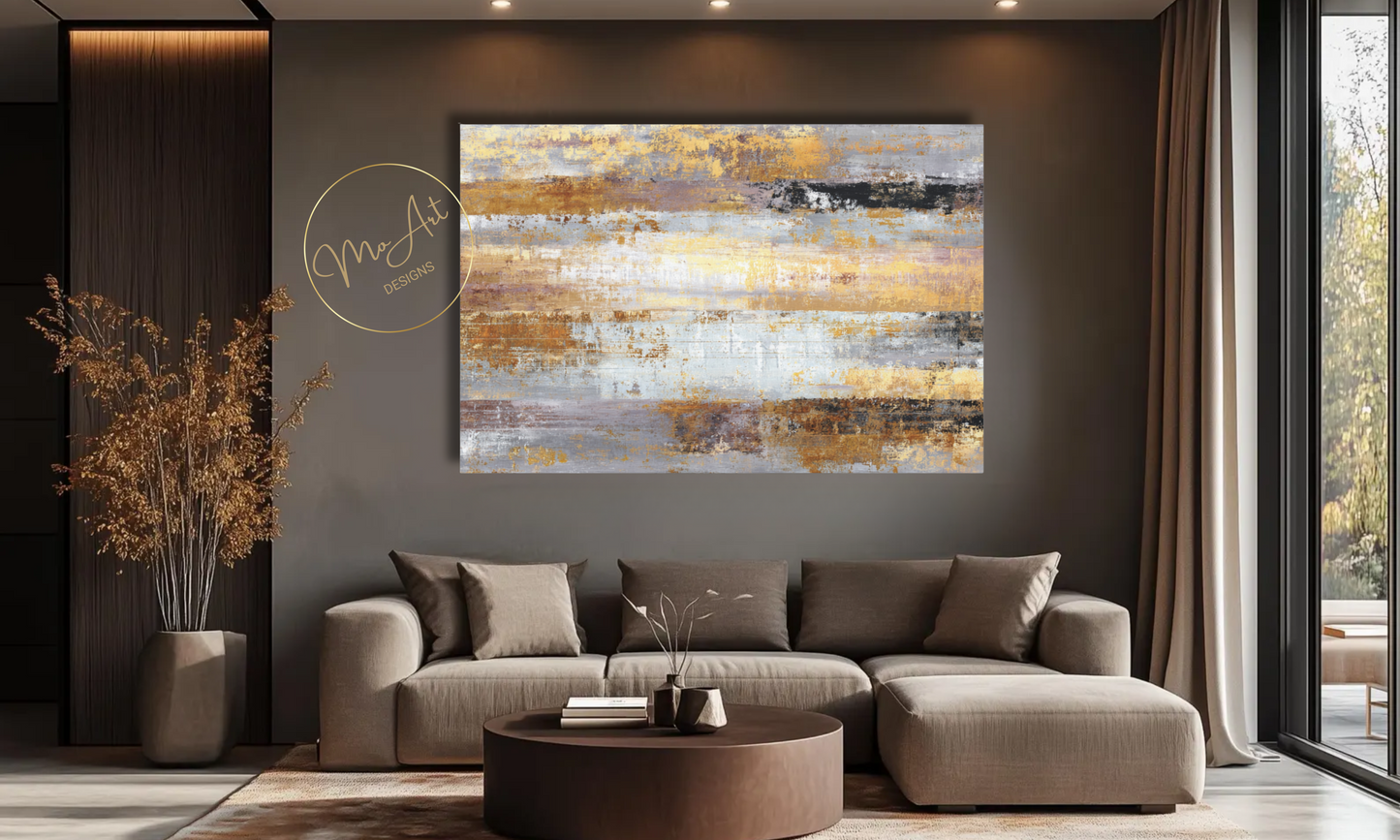 Abstract Gold, Brown, Gray and Black Canvas Wall Art