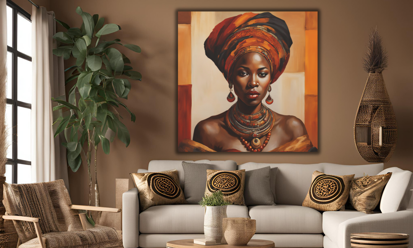 Beautiful African Woman in Headwrap - Canvas Wall Art