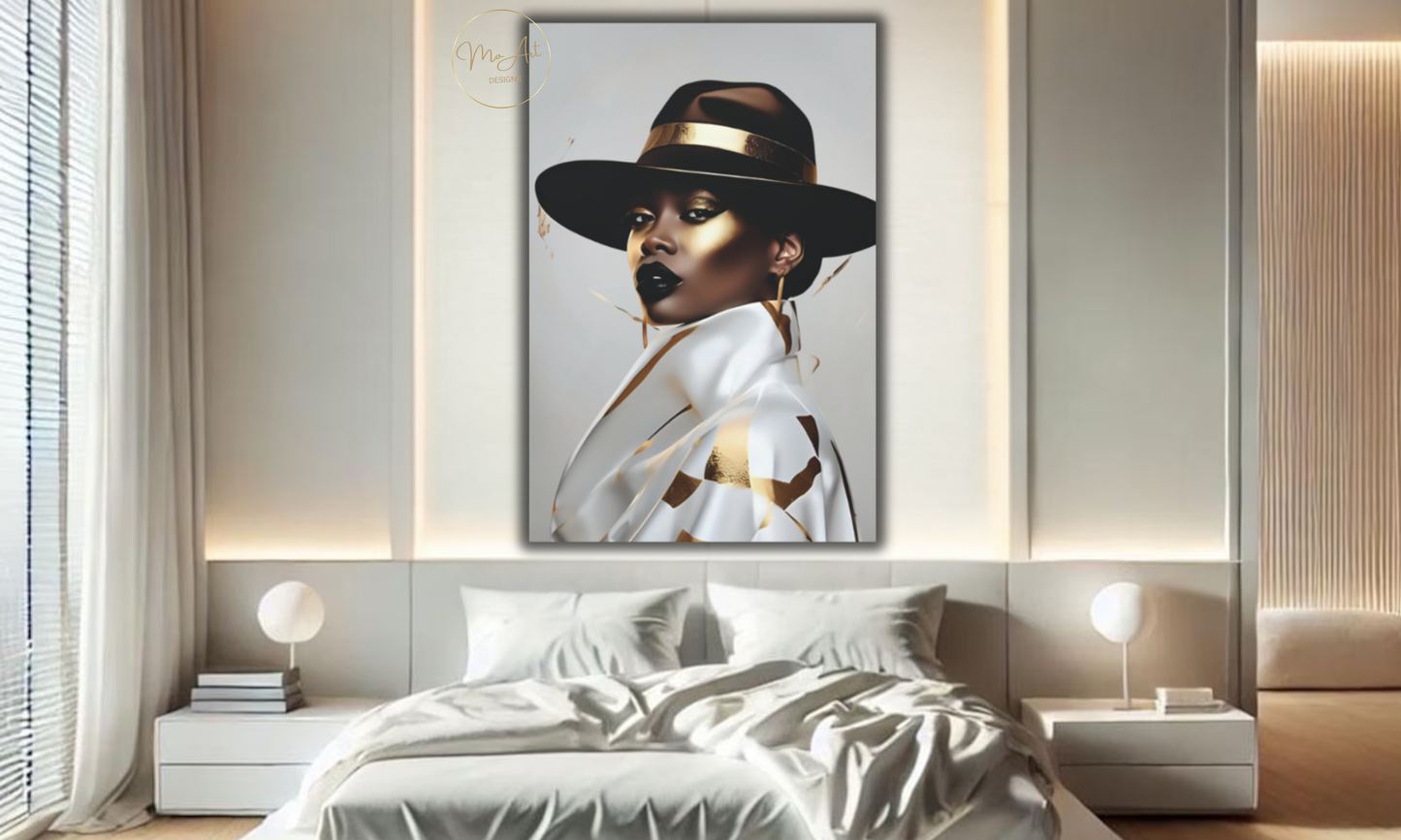 Fedora Elegance – Black Woman Luxury Wall Art / Canvas Print