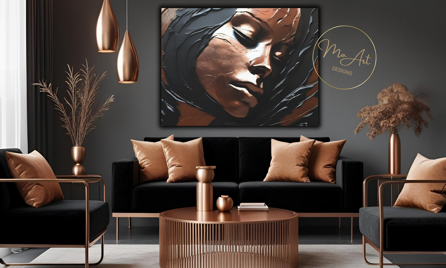 Woman at Peace Abstract Black and Copper Canvas Wall Art