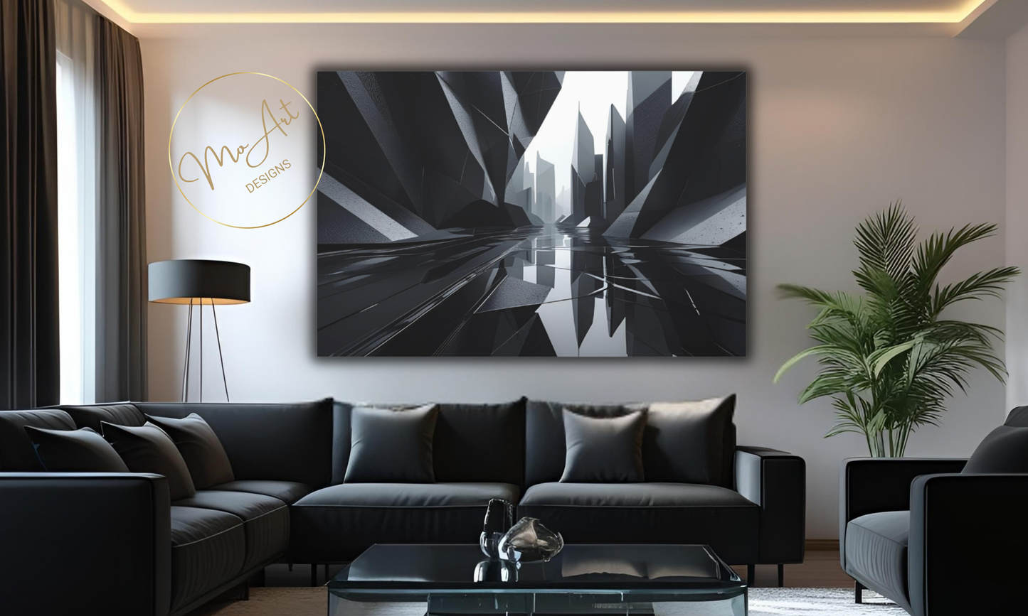 Black and White Abstract / Reflections of a City - Canvas Wall Art
