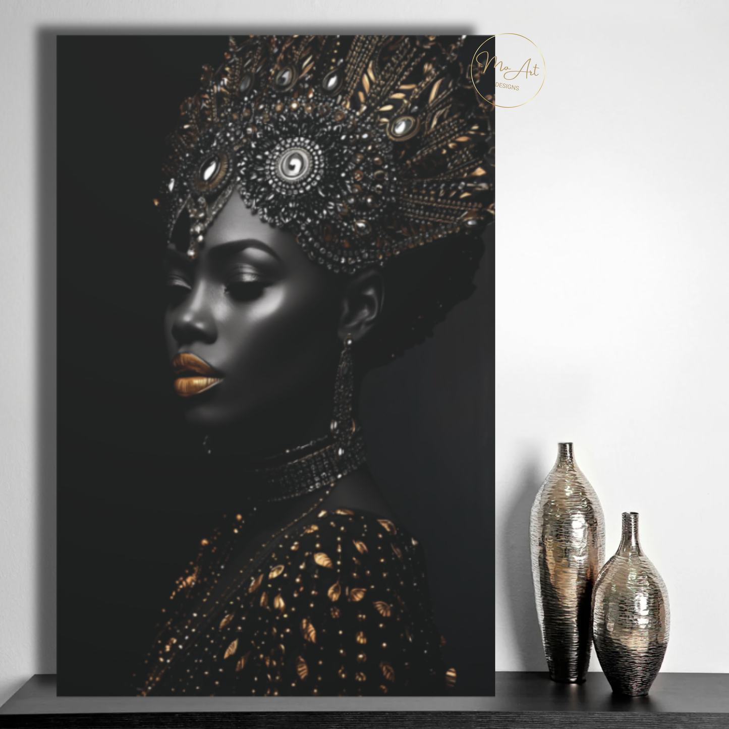 Black Woman Wall Art – African Queen - Black & Gold Royal Luxury Canvas Print