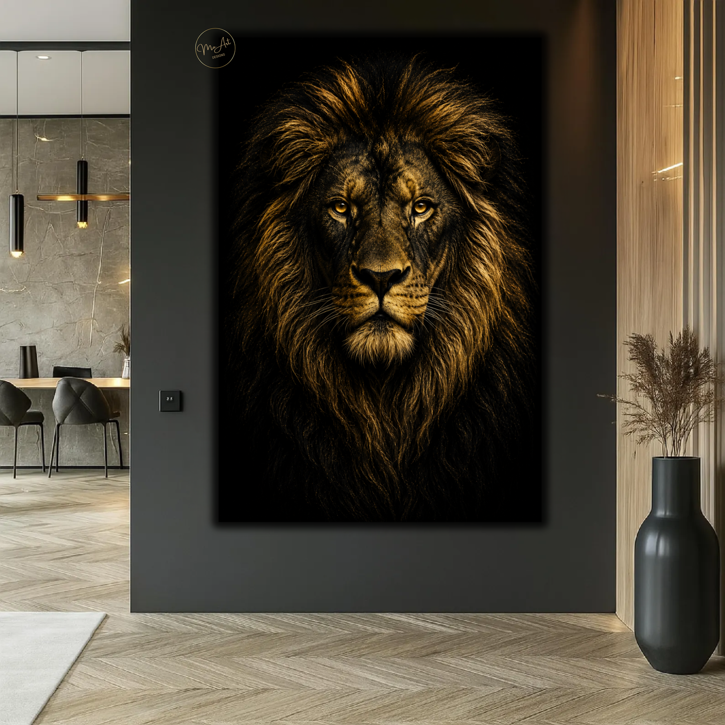 Black & Gold Lion Wall Art – Majestic Lion Canvas Print | Luxury Animal Artwork for Modern Home Decor