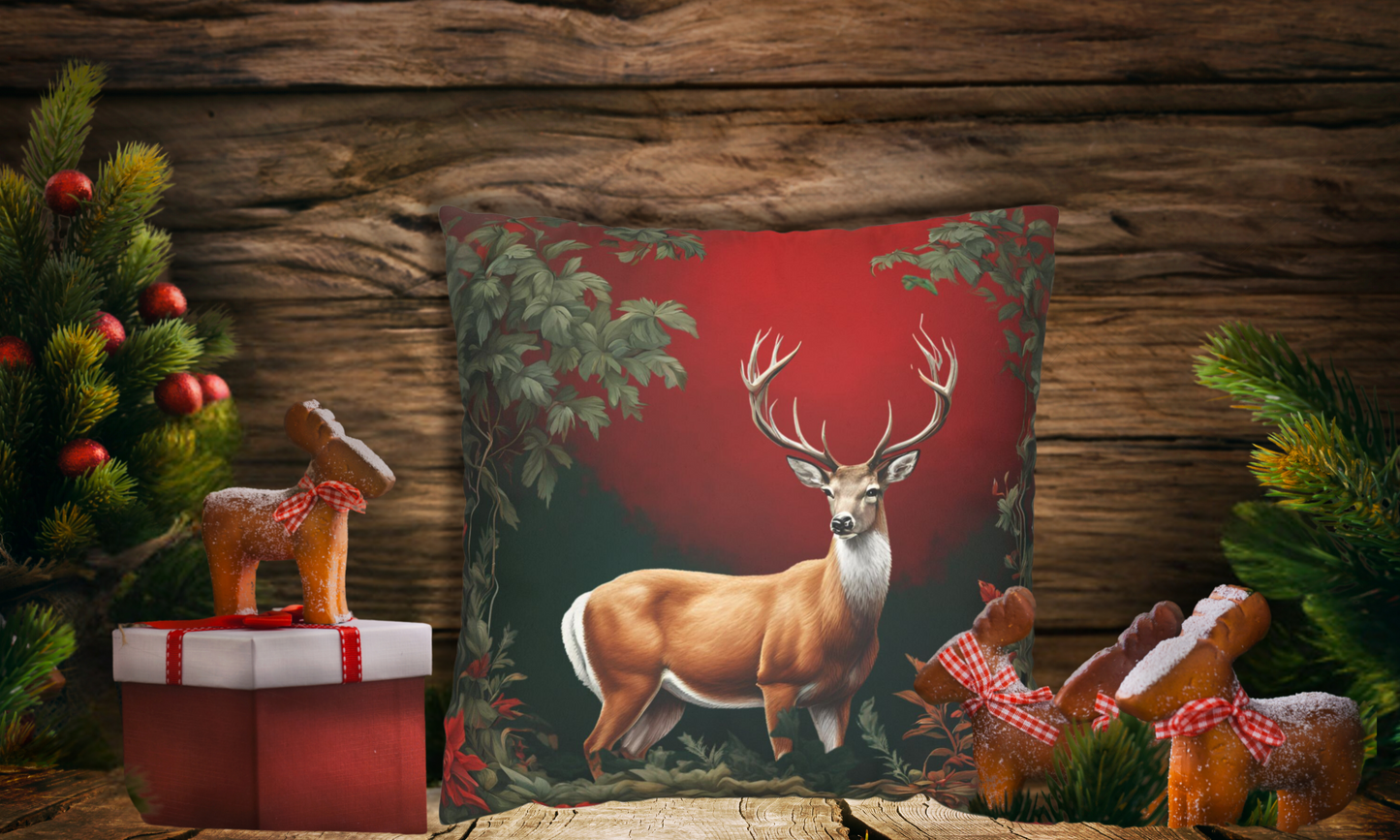 Enchanted Christmas Deer Decorative Faux Suede Pillow Cover