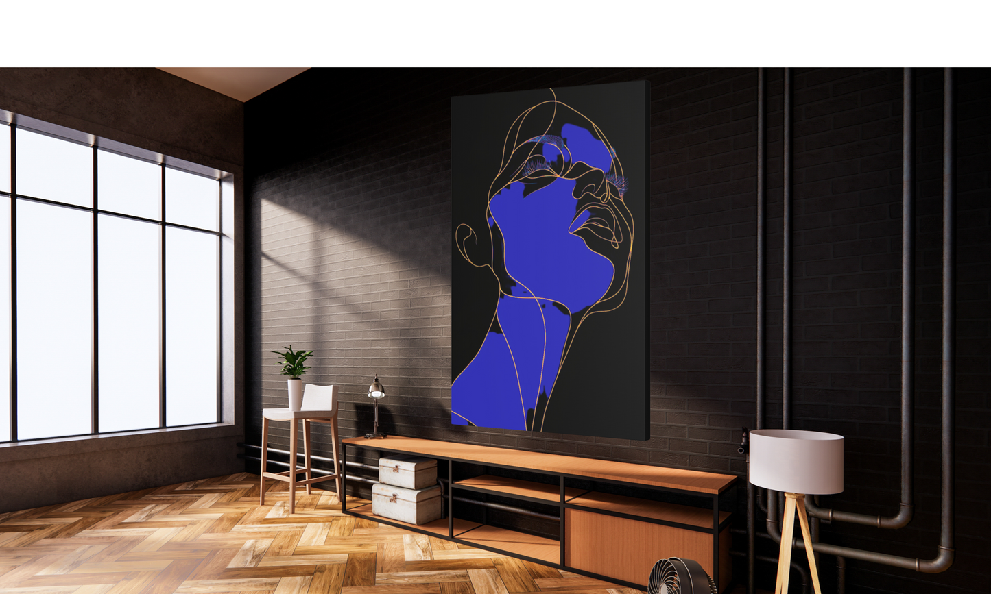 Canvas Art Print, Abstract Woman in Blue, Gold and Black