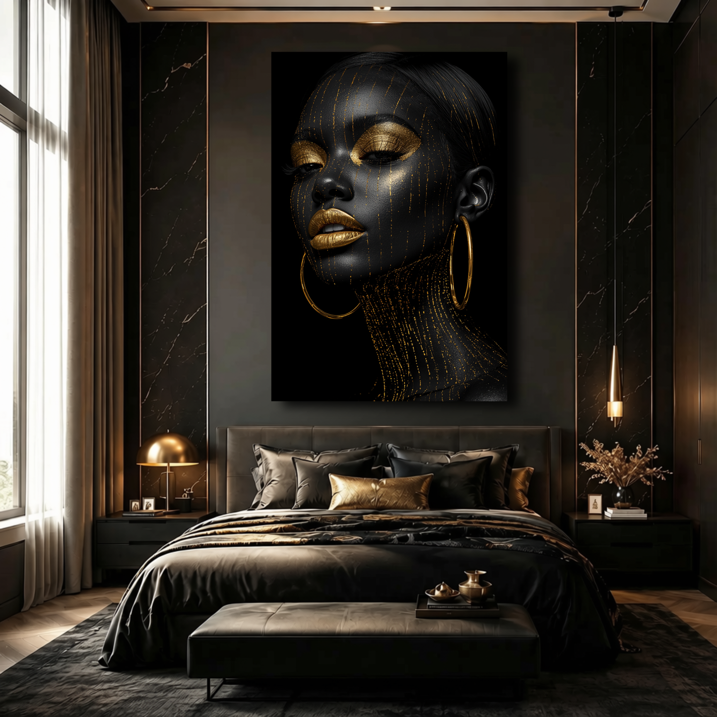 Black Woman Wall Art - Black & Gold Afrocentric Canvas Print