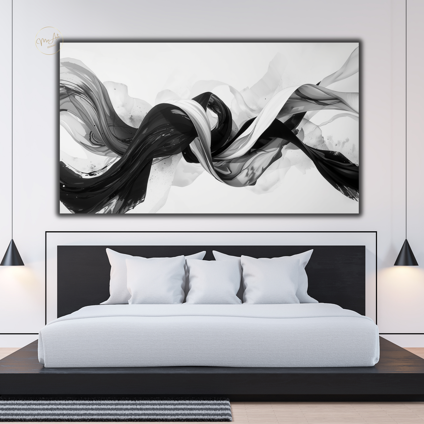 Black & White Abstract Knot Wall Art – Modern Swirl Canvas Print