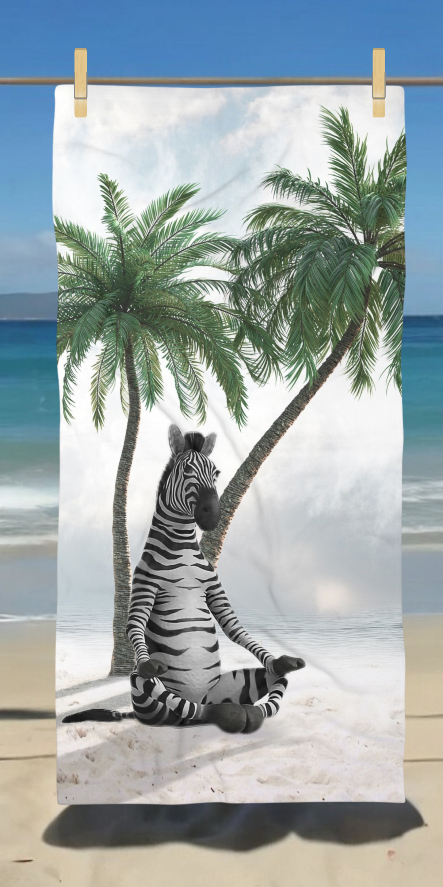 Cute Zebra at Beach -  Beach Towel