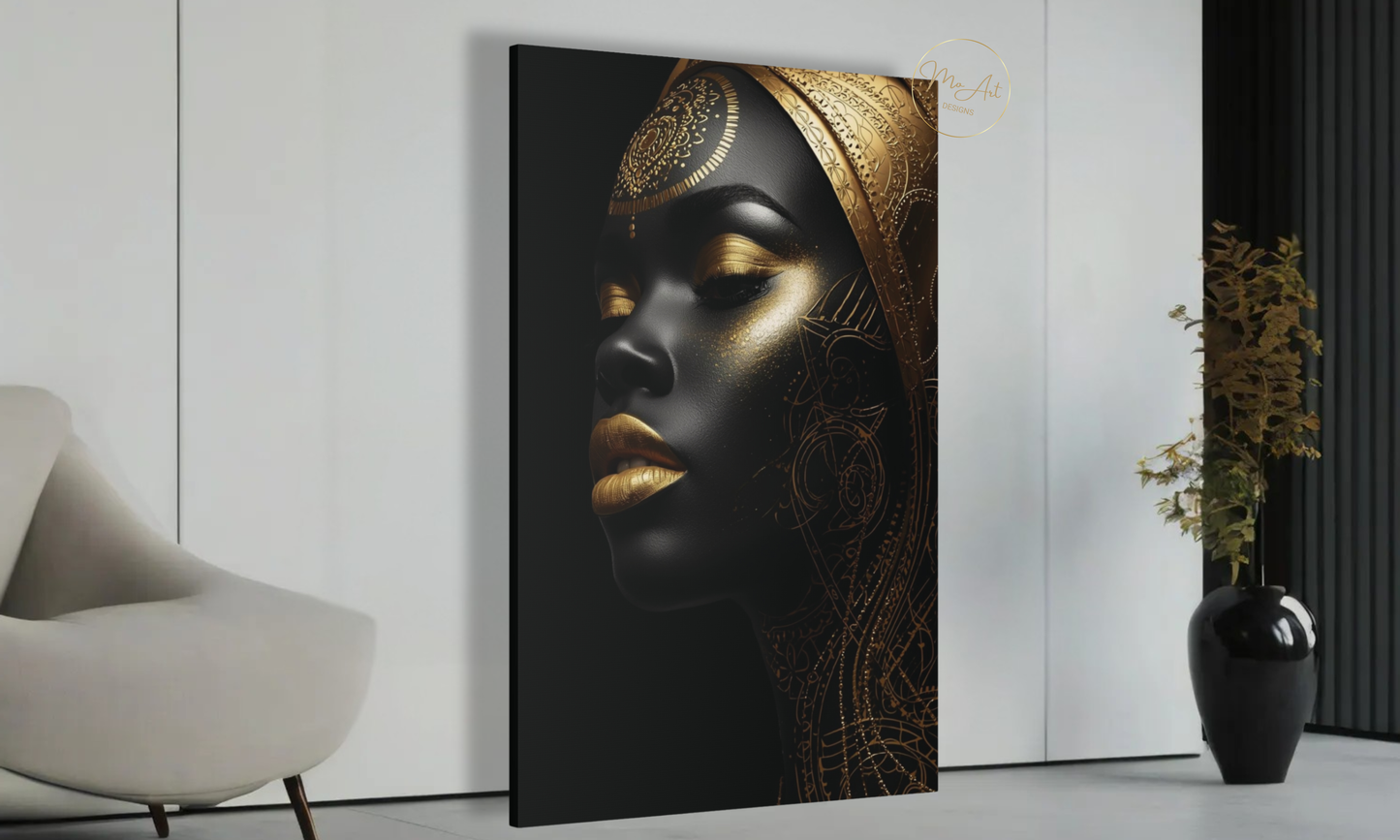 Black & Gold Woman Wall Art – Ebony Elegance / Canvas Print