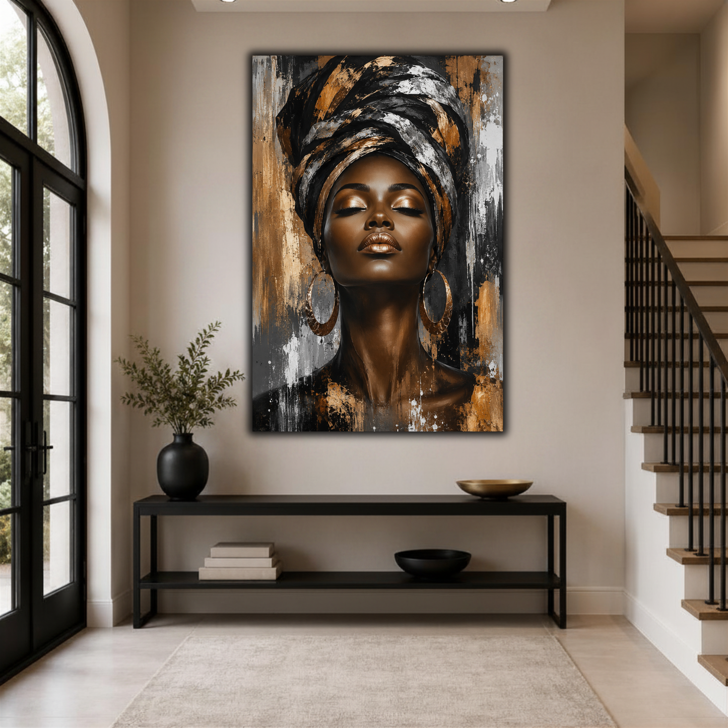 Black Woman Wall Art – Afrocentric Gold & Black Canvas Print | Luxury African American Queen Wall Decor