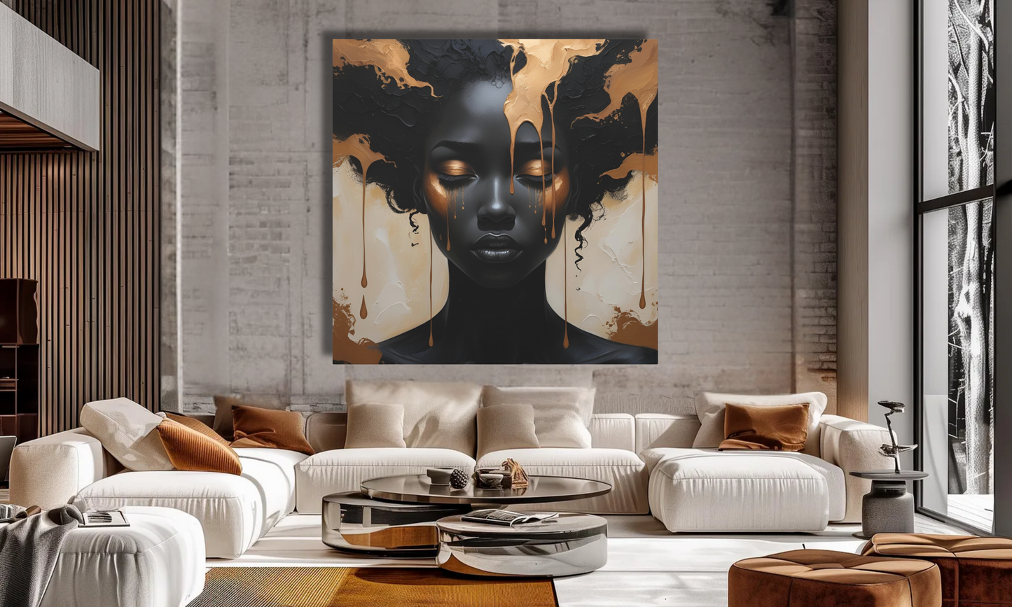 Abstract African Woman Canvas Wall Art – Bold Black and Bronze