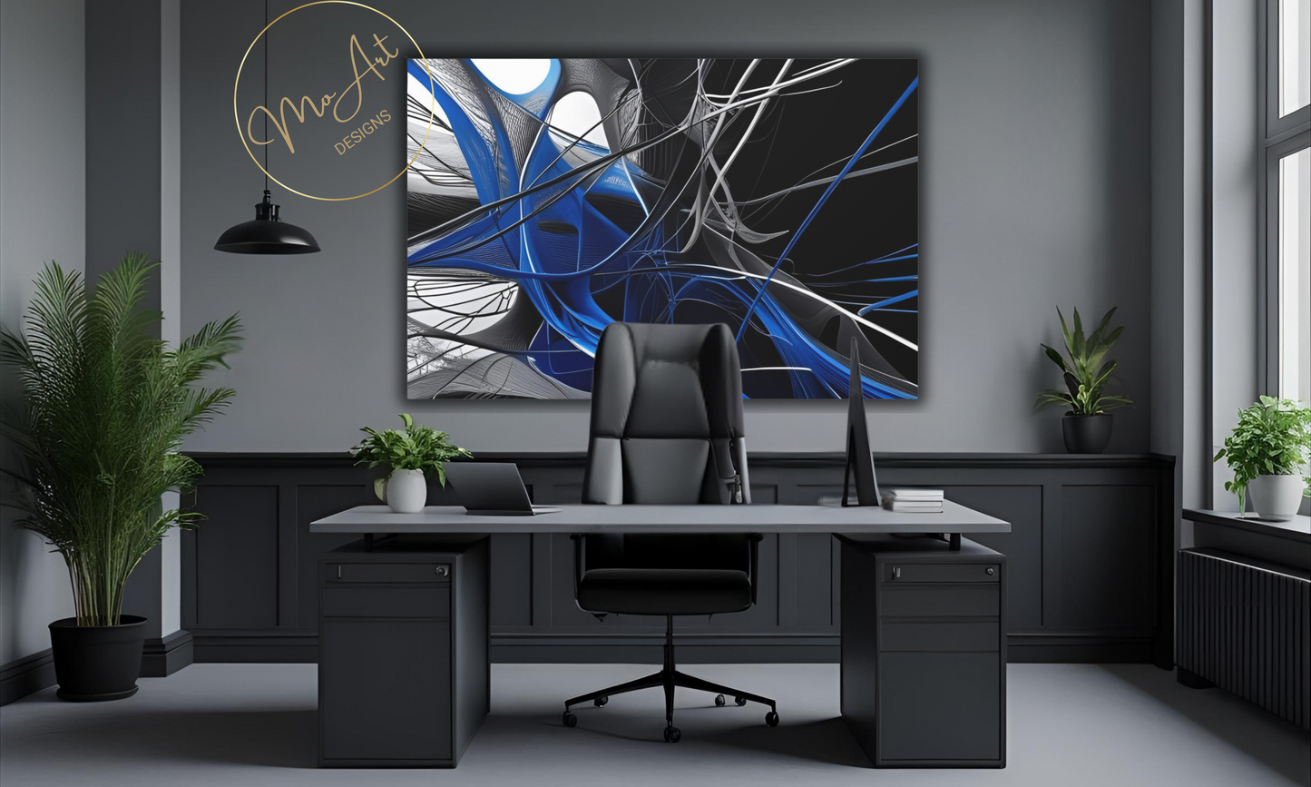 Abstract Blue, Black and Grey Canvas Wall Art