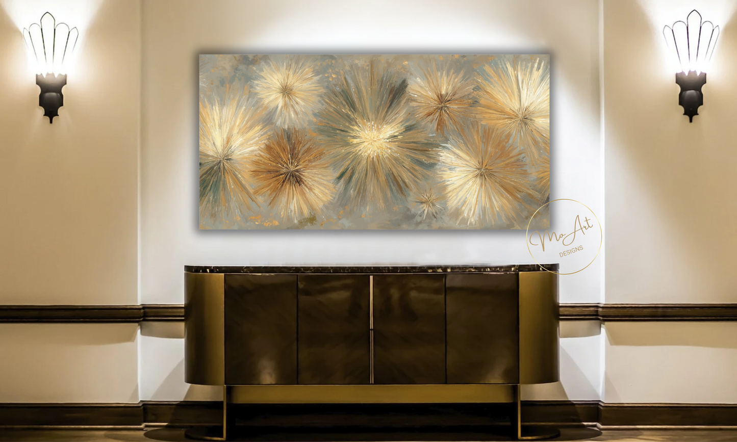 Abstract Gold Starburst Flower Canvas Wall Art