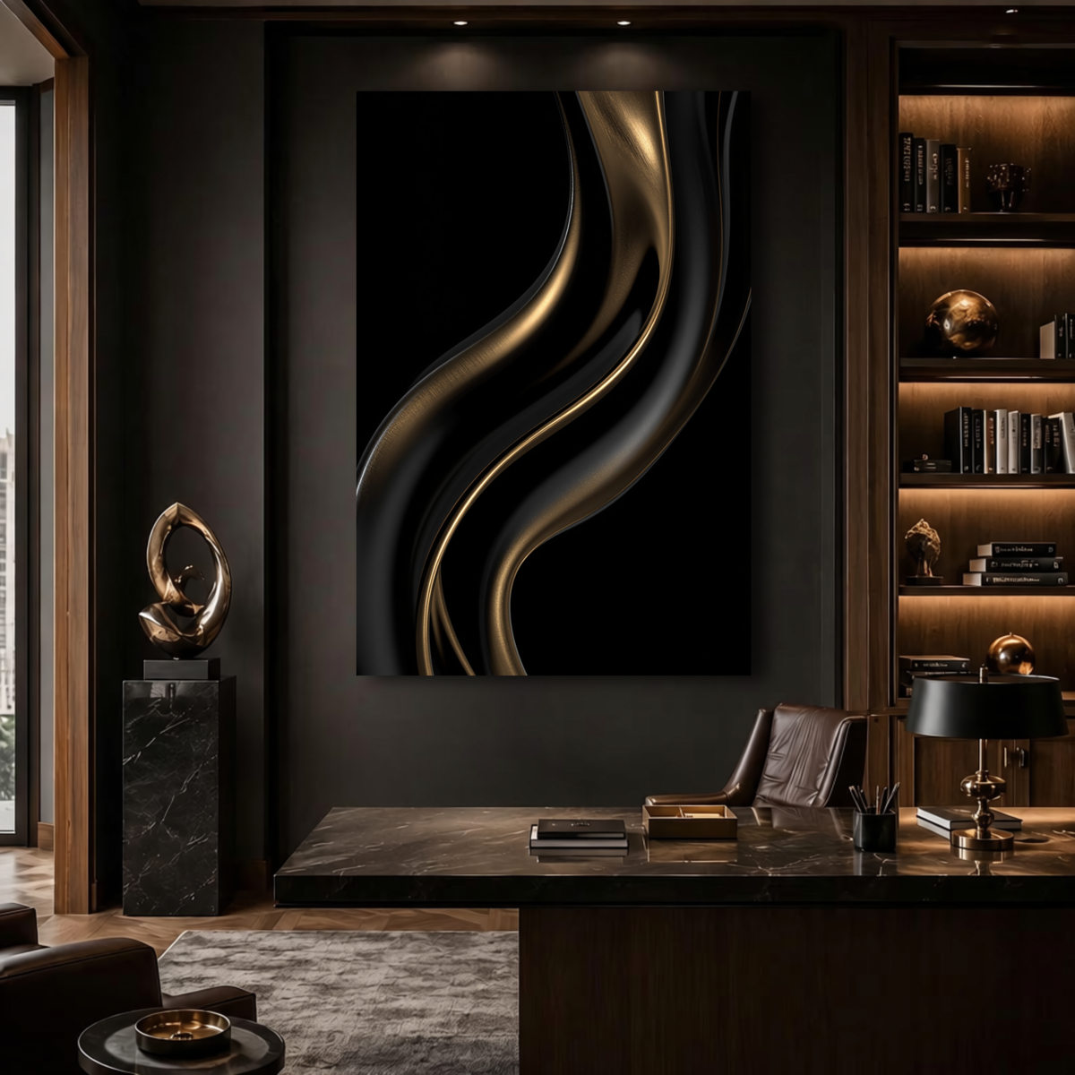Black and Gold Abstract Wall Art | Modern Luxury Canvas Print for Home Decor