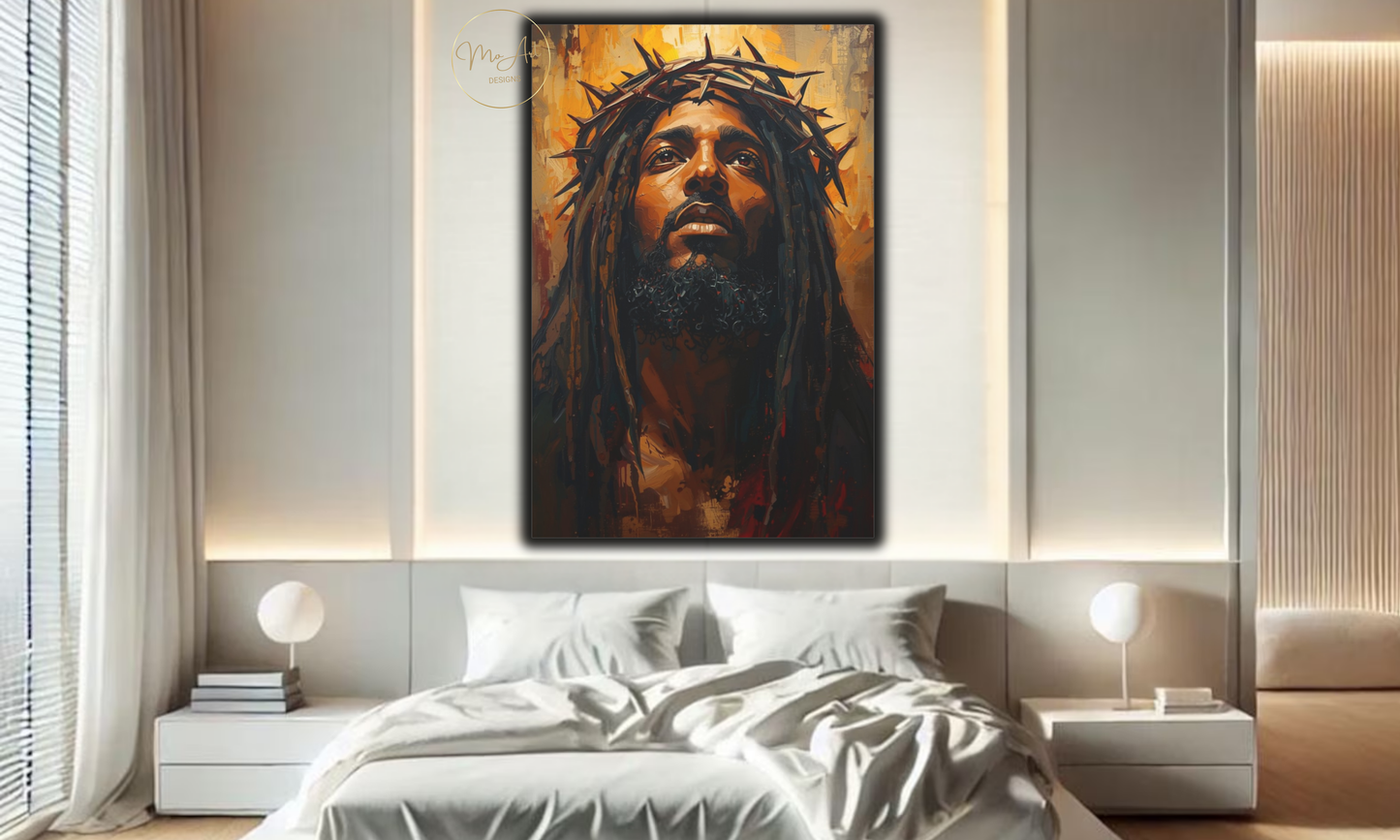 Black Jesus Canvas Wall Art – Crowned in Sacrifice / Canvas Print