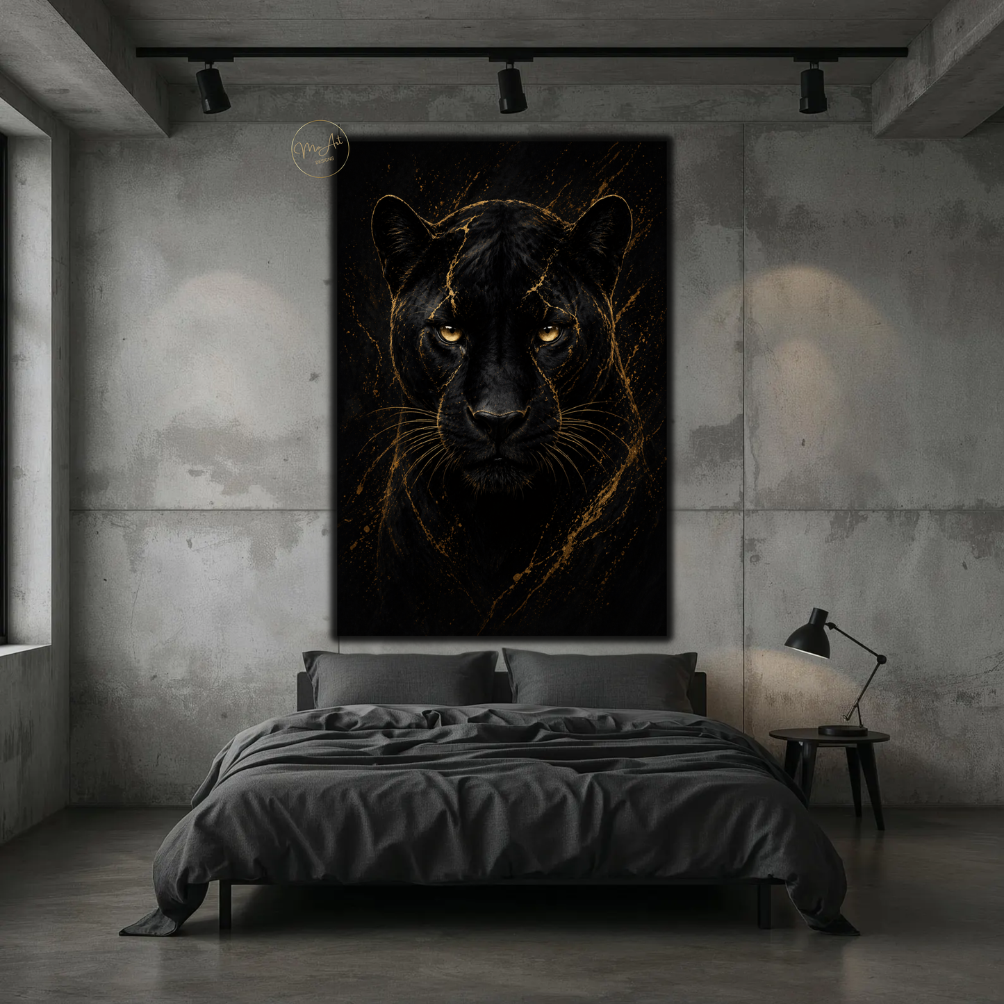 Black Panther Wall Art – Fierce Gold & Black Abstract Panther Canvas Print