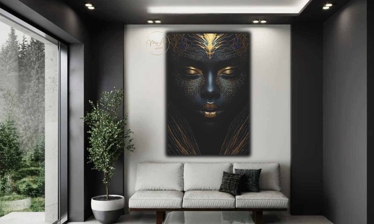 Abstract Black Woman Wall Art – Midnight Gold