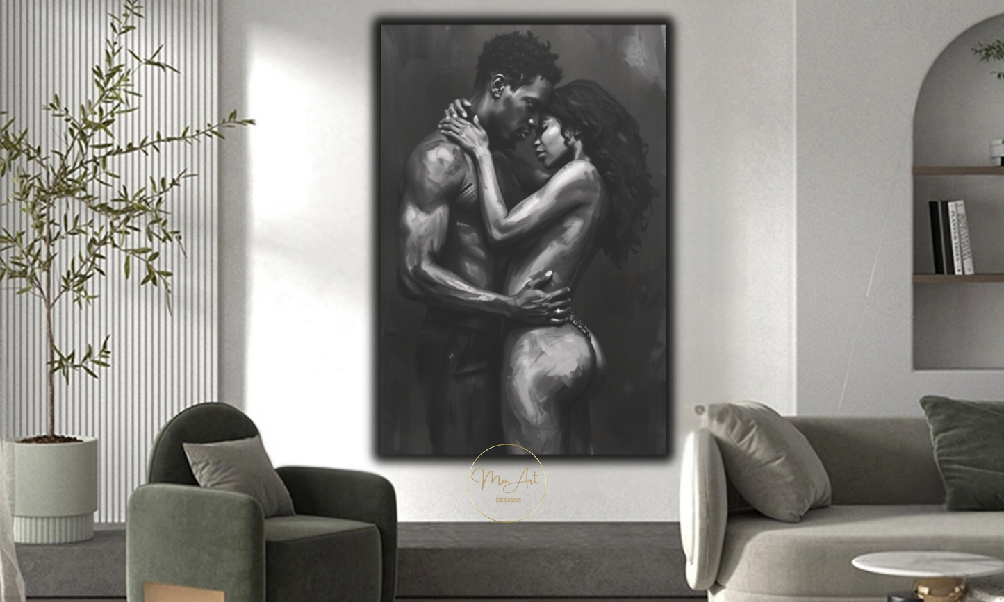 Passionate Embrace - Black Love Wall Art / Canvas Print