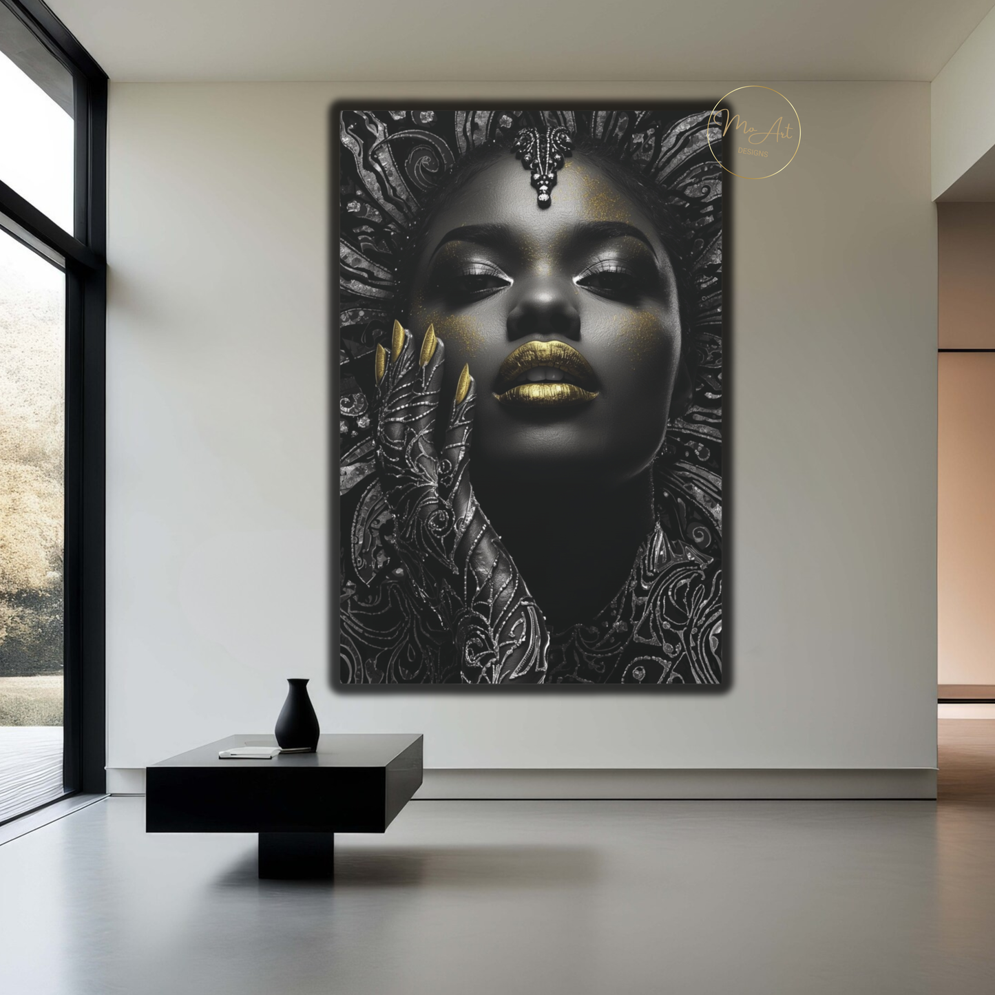 Black Woman Wall Art – Midnight Empress | Black & Gold Luxury Canvas Print