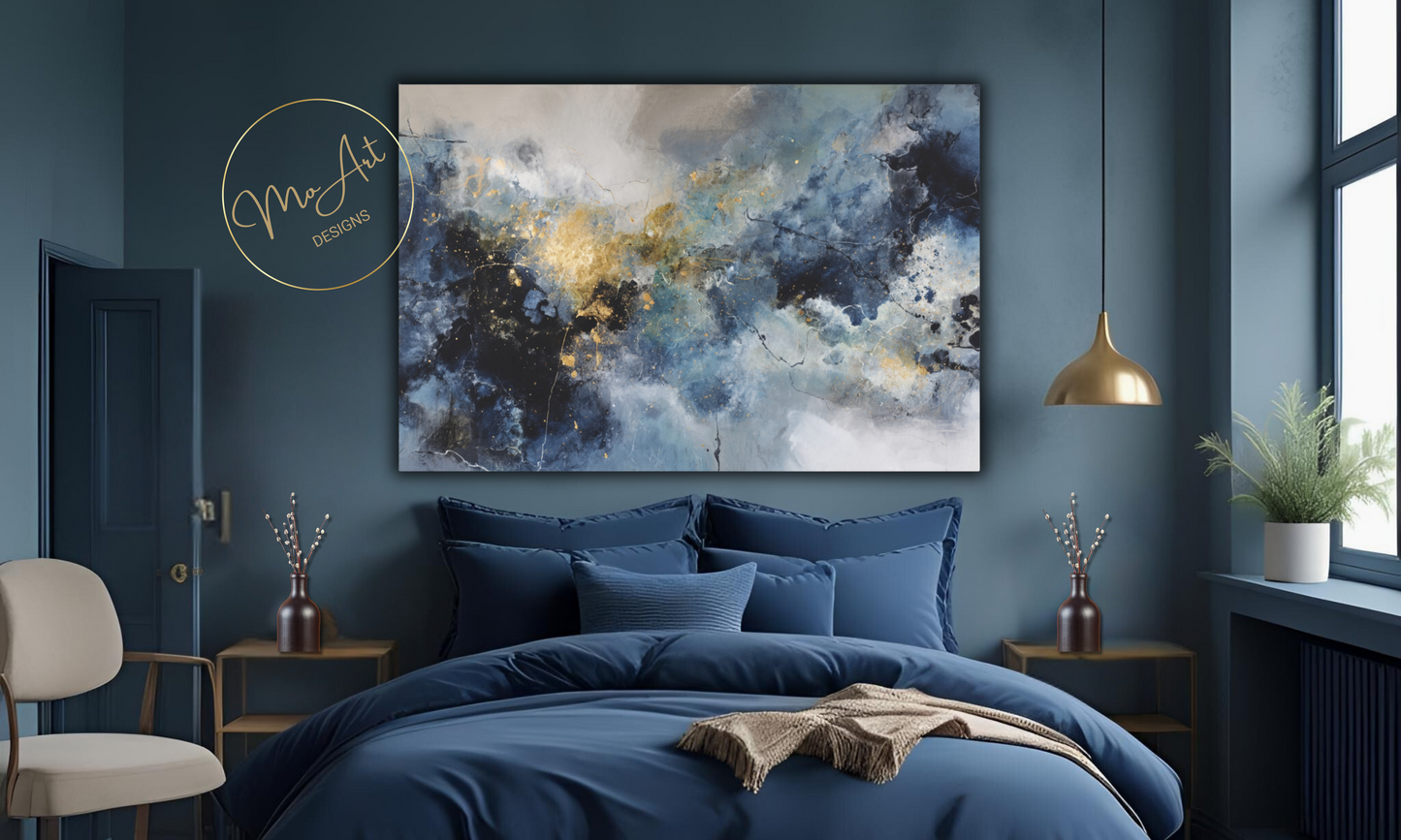 Abstract Blue, Gold and Gray Canvas Wall Art