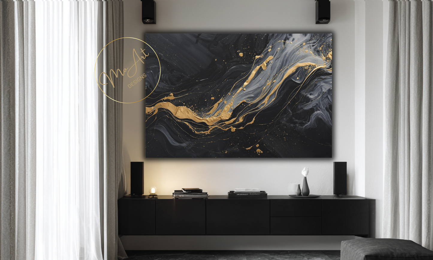 Black, Gold and Grey Abstract Canvas Wall Art