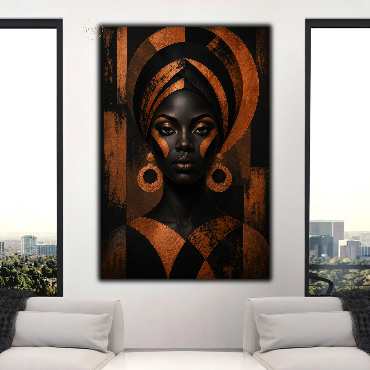 Black Woman Wall Art – Regal Afrocentric Copper & Black Portrait Canvas Print