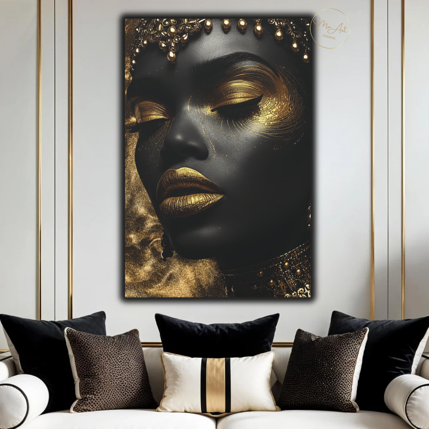 Black Woman Wall Art – Essence of Gold | Black & Gold Luxury Afrocentric Canvas Print
