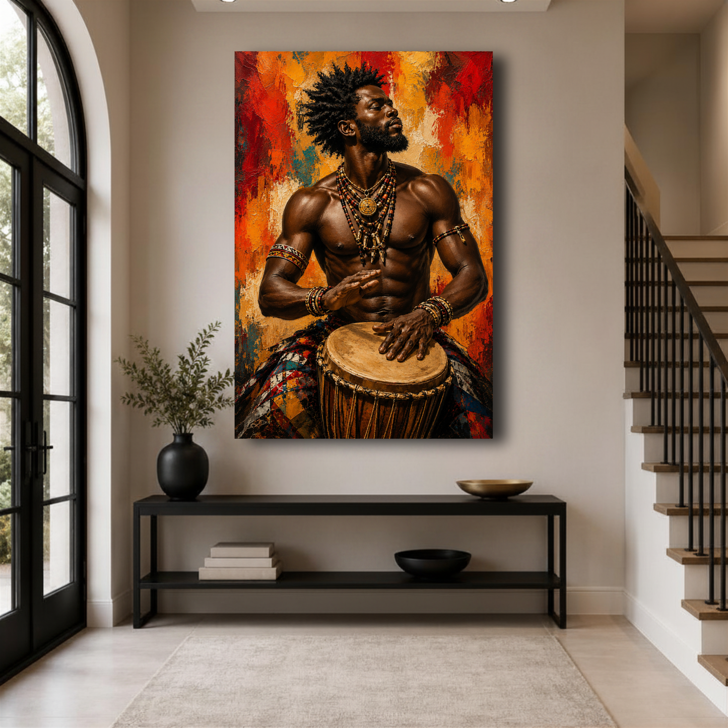 African Man Wall Art – Tribal Drummer Canvas Print | Afrocentric Abstract Drum Art