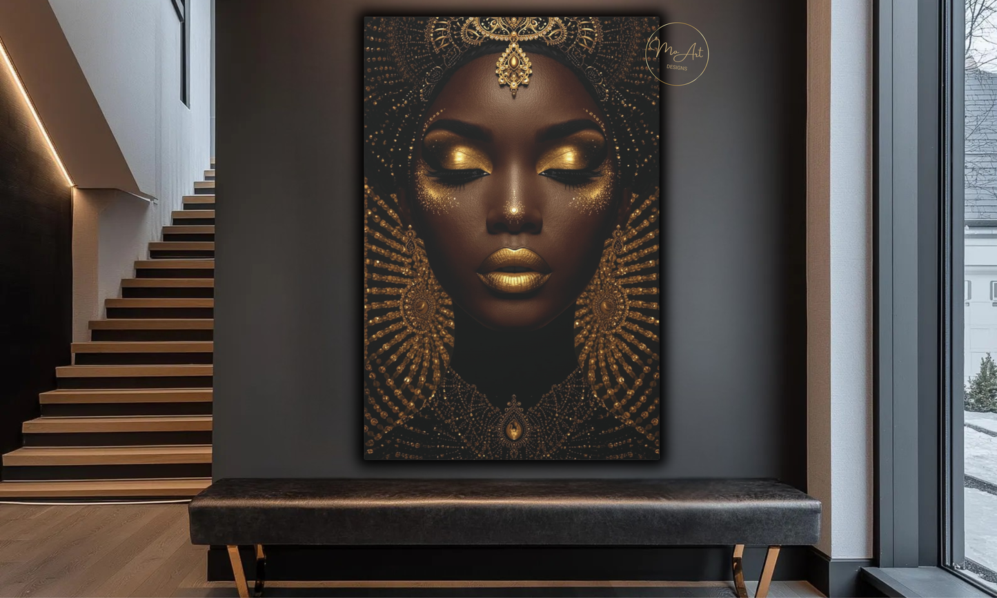 Black Woman Wall Art – Golden Elegance Canvas Print