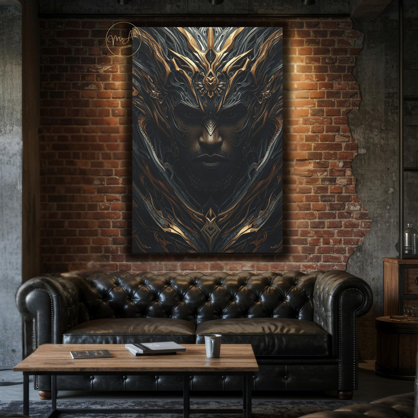Black Warrior Abstract Art – Divine Sentinel | Black & Gold Afrocentric Wall Art / Canvas Print