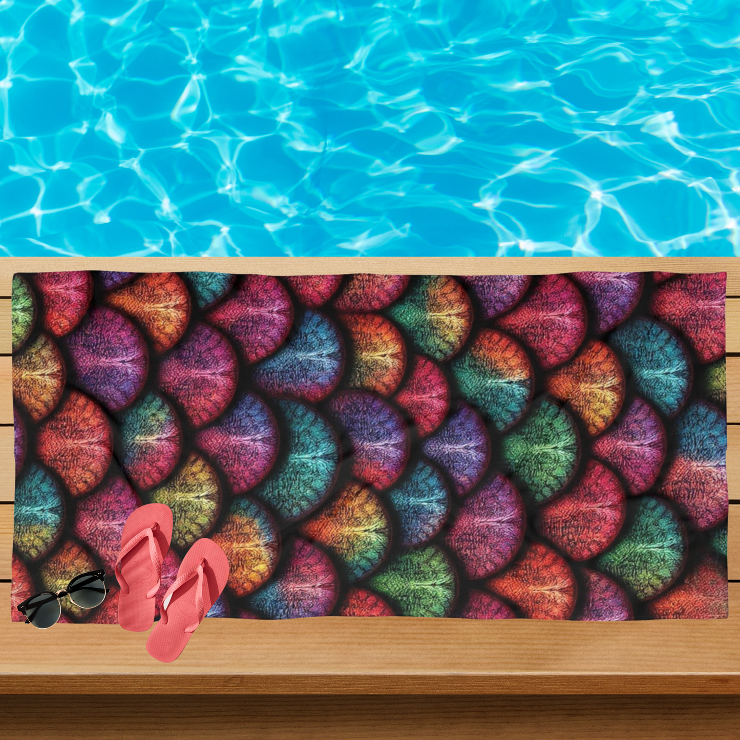 Colorful Mermaid Tail Beach Towel