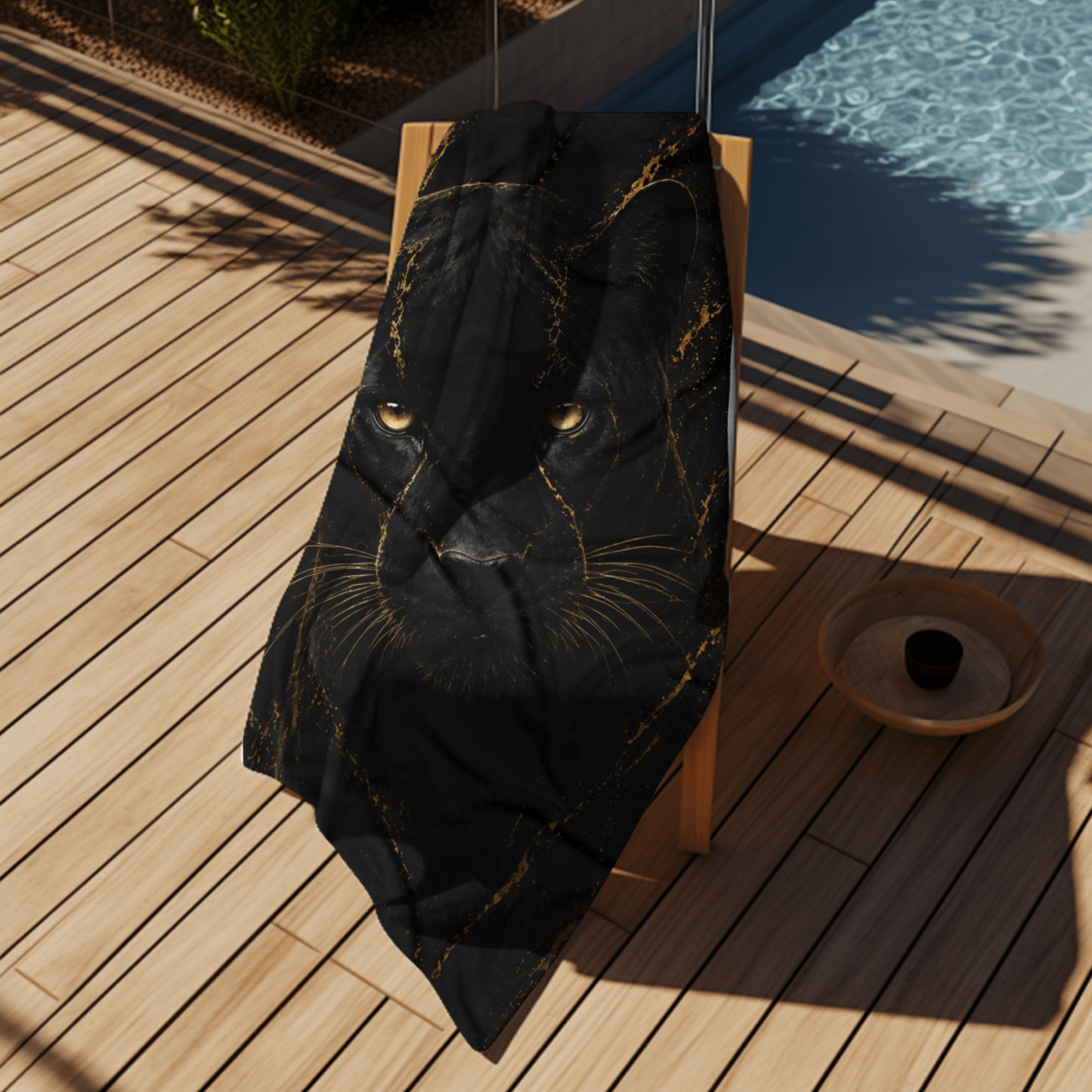 Black Panther Beach Towel – Luxury Gold & Black Abstract Panther