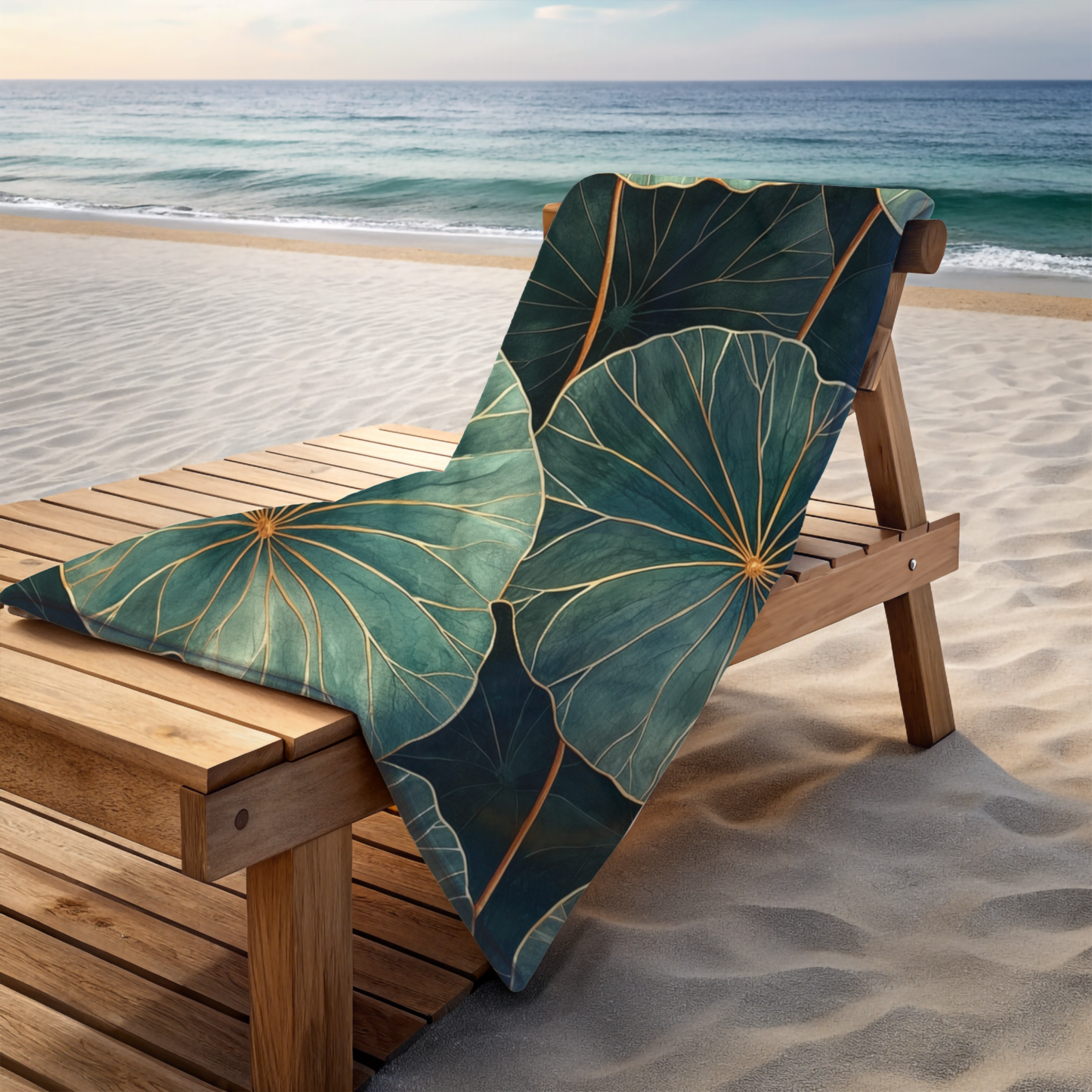 Lush Green Leaves with Gold - Beach Towel