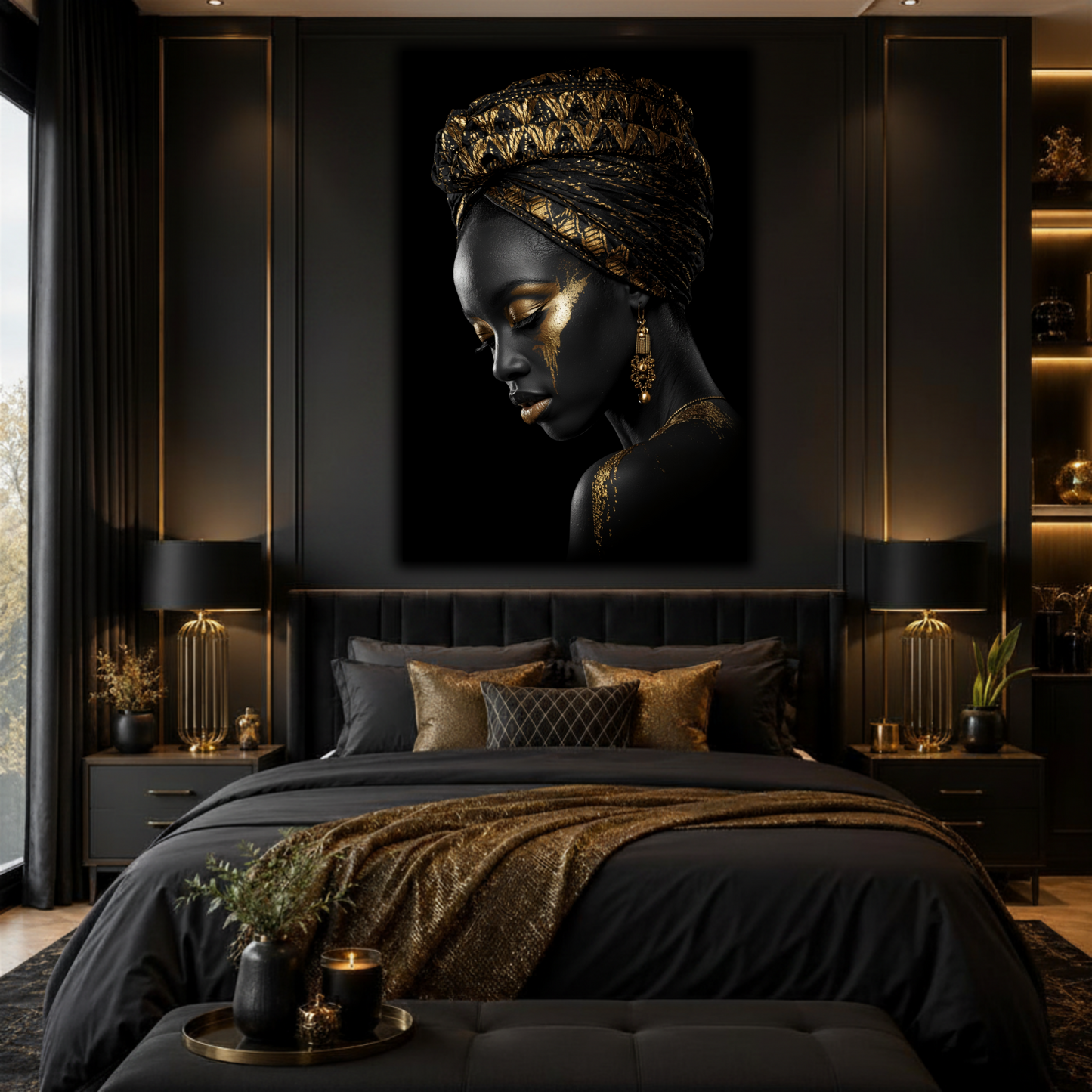 Black Woman Wall Art - African Queen Canvas Print | Black & Gold Wall Decor