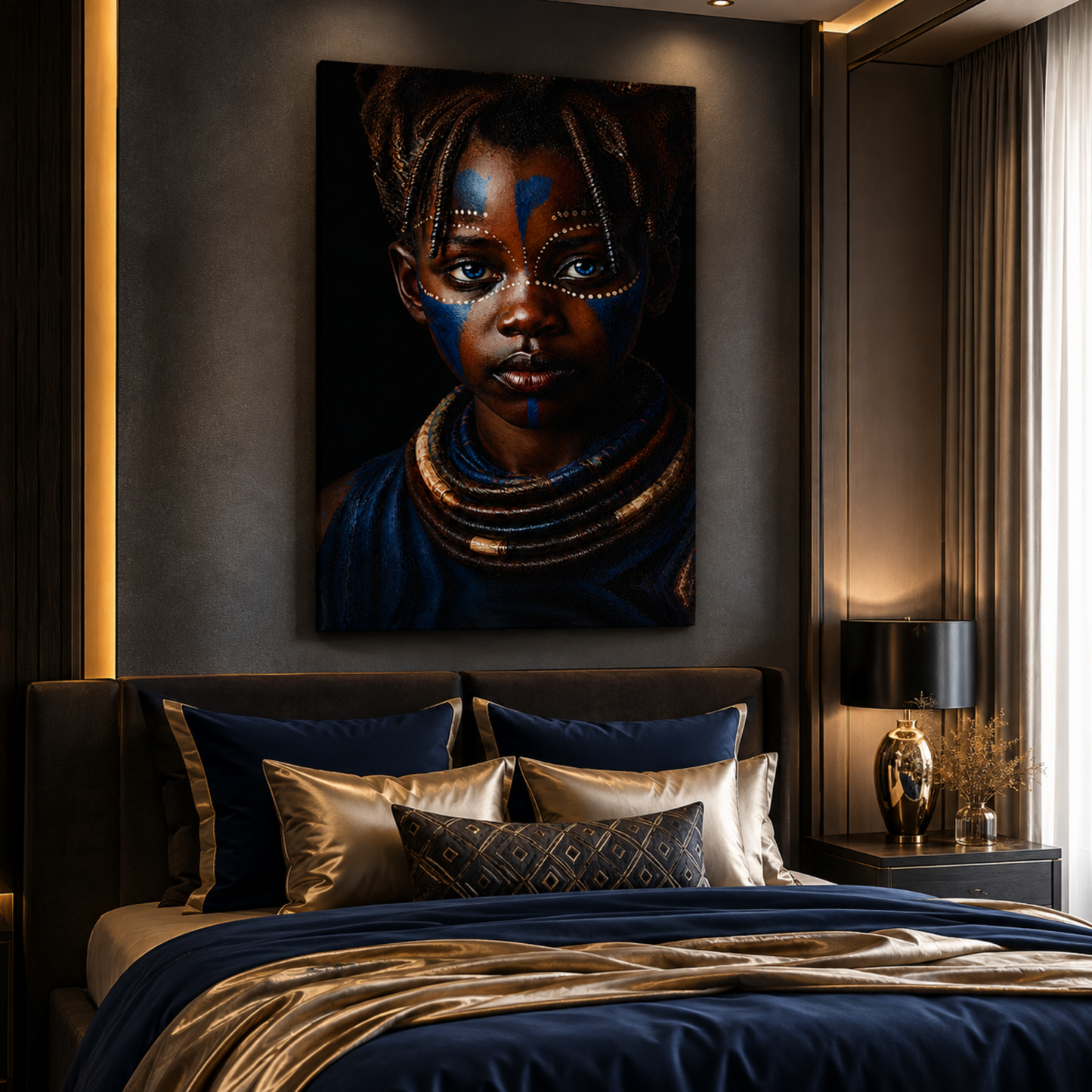 African Wall Art – African Girl with Blue Eyes Canvas Print | Luxury Afrocentric Decor