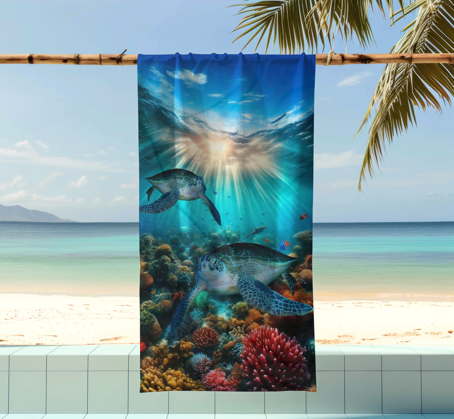 Sea Turtles in Tropical Ocean Reef Beach Towel