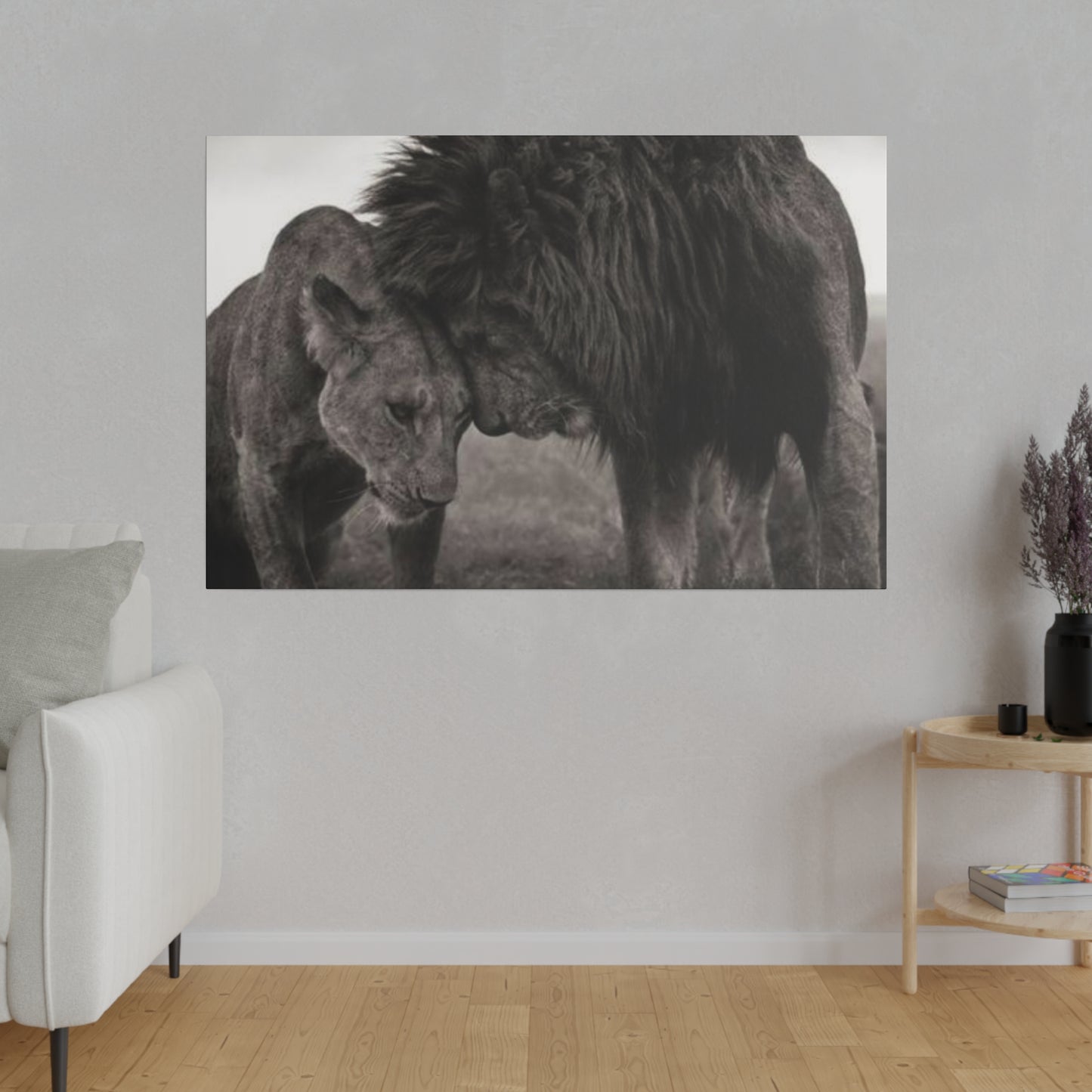 Black and White Lion and Lioness - Canvas Art Print