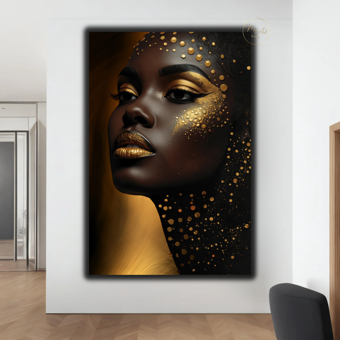 Golden Glow Black Woman Wall Art – Afrocentric Luxury Canvas Print