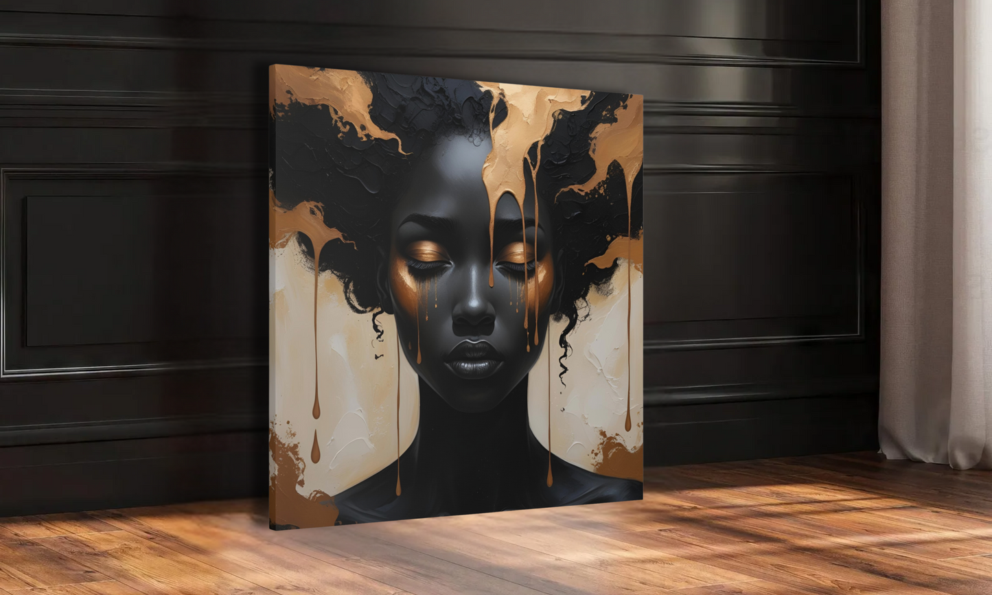 Abstract African Woman Canvas Wall Art – Bold Black and Bronze