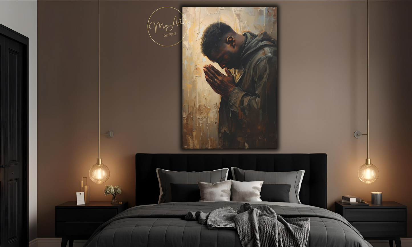 Black Man Praying - Canvas Wall Art