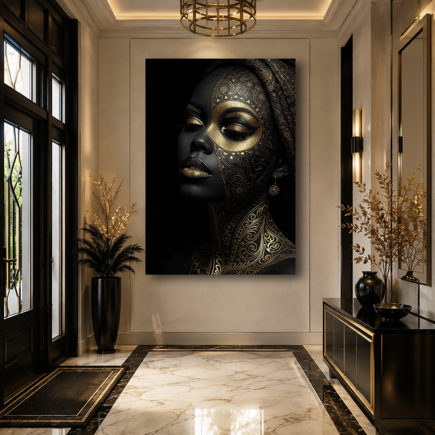 Black Woman Wall Art - Afrocentric Black & Gold Canvas Print | Luxury Home Decor